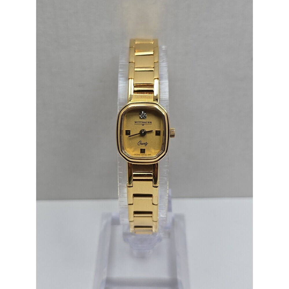 Vintage Wittnauer Womens Gold Tone Diamond Swiss Quartz Dress Watch New Battery